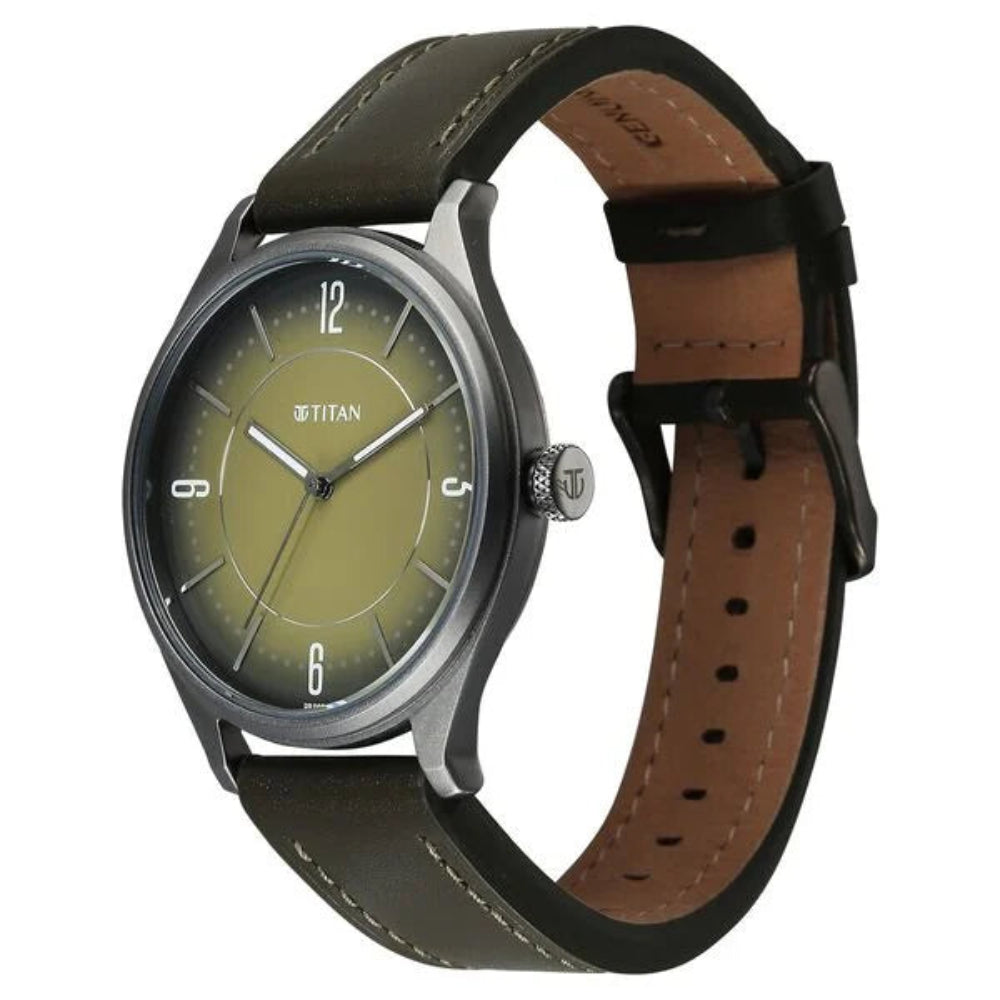 Titan, Men's, Analog Watch, Green Dial, with Leather Band, TI-1802QL05