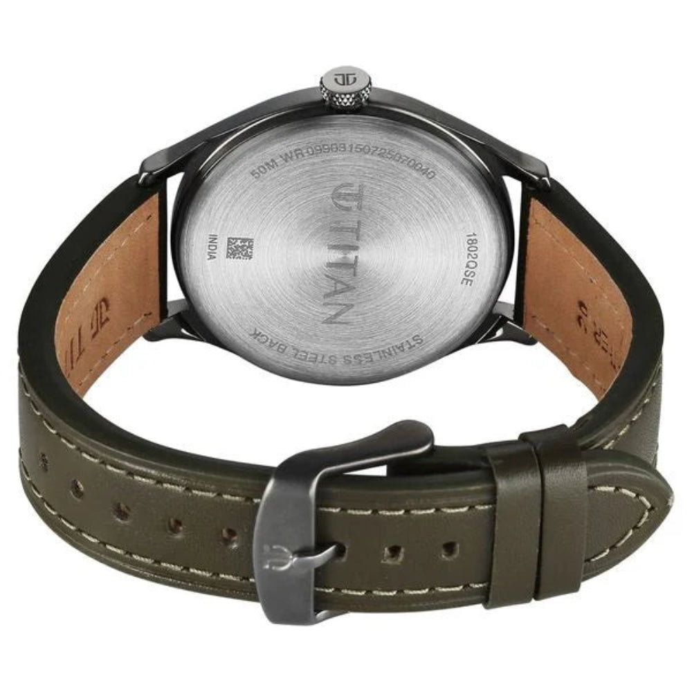 Titan, Men's, Analog Watch, Green Dial, with Leather Band, TI-1802QL05