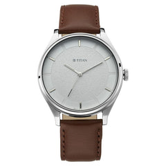 Titan Men's Watch  Quartz Analog , White Dial Leather Strap, 1802SL13