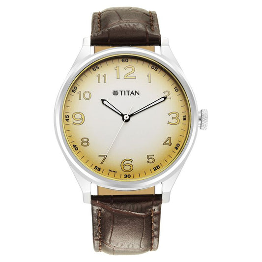 Titan, Men, Analog, Watch, Beige Dial, Leather Strap, 1802SL14