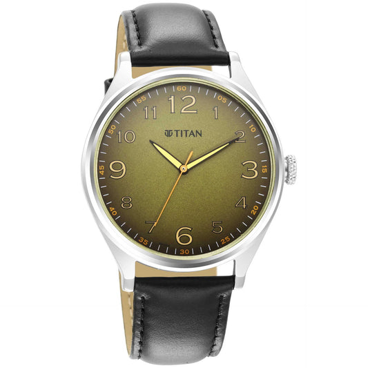 Titan, Men's, Analog Watch, Green Dial, with Leather Band, TI-1802SL15
