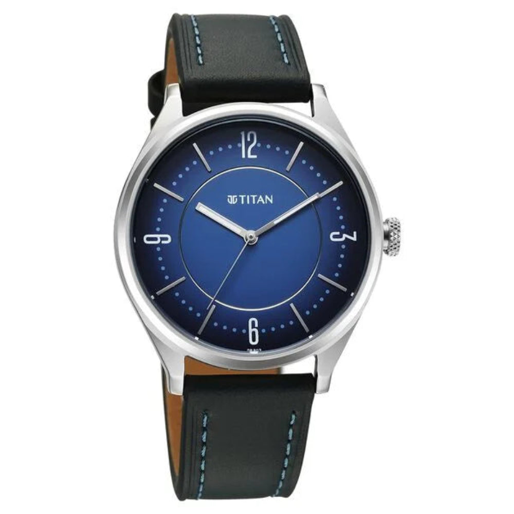 Titan, Men's, Analog Watch, Blue Dial, with Leather Band, TI-1802SL21