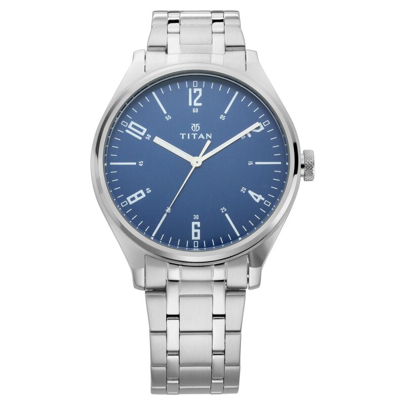 Titan Men's Watch Blue Dial Silver Stainless Steel Strap Watch, 1802SM02