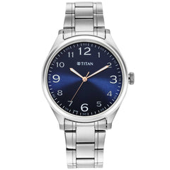 Titan Men's Watch Blue Dial Silver Stainless Steel Strap Watch, 1802SM05