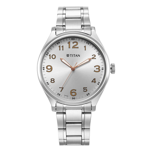Titan, Men, Analog, Watch, White Dial, Stainless steel Strap, 1802SM08
