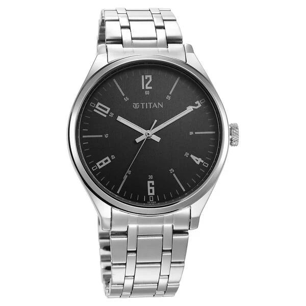 Titan Wrist Wit Men's Watch Analog Black Dial with Black Stainless Steel Band, 1802SM10