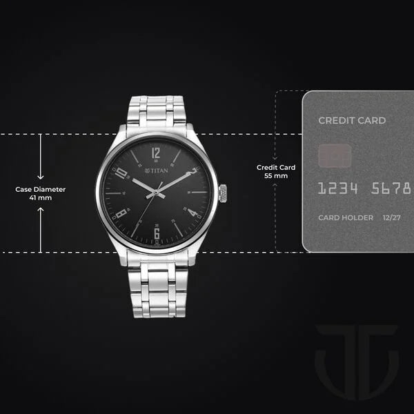Titan Wrist Wit Men's Watch Analog Black Dial with Black Stainless Steel Band, 1802SM10