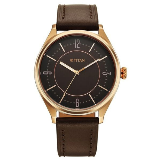 Titan, Men's, Analog Watch, Brown Dial, with Leather Band, TI-1802WL03
