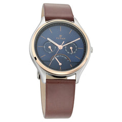 Titan Men's Multifunction Watch Analog Blue Dial With Brown Leather Strap, 1803KL01