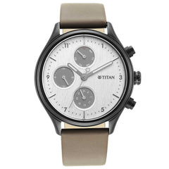 Titan Men's Chronograph Collection Analog Watch, Silver Dial & Grey Leather Strap, 1803NL02