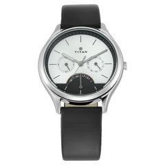 Titan Men's Multifunction Watch Silver Dial With Black Leather Strap, 1803SL01