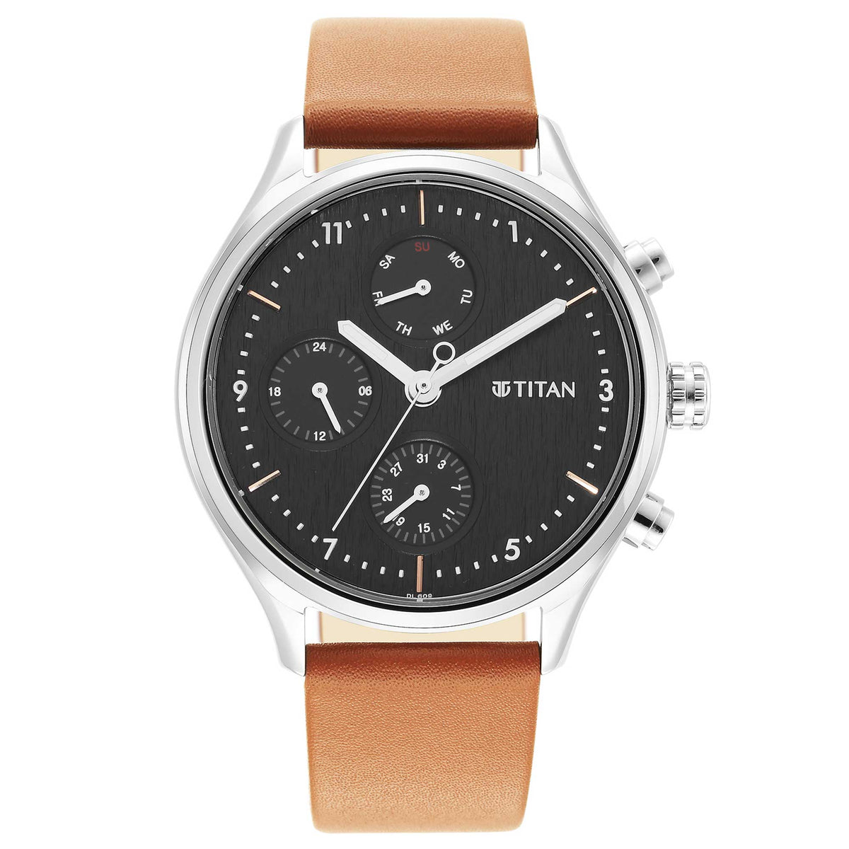 Titan Men's Neo Collection Multifunction Watch, Silver Dial & Brown Leather Strap, 1803SL02