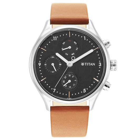 Titan, Men, Analog, Watch, Silver Dial, Leather Strap, 1803SL02