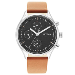 Titan Men's Neo Collection Multifunction Watch, Silver Dial & Brown Leather Strap, 1803SL02