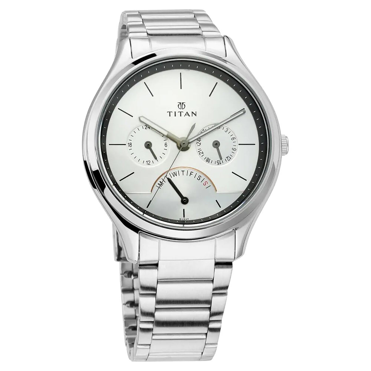 Titan Men's Watch Classique Collection Analog, Silver Dial Silver Stainless Strap, 1803SM01