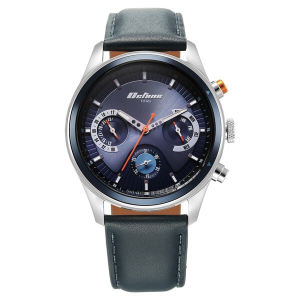 Titan Octane Men's Multifunction Watch Analog Blue Dial With Blue Leather Strap, 1805KL01