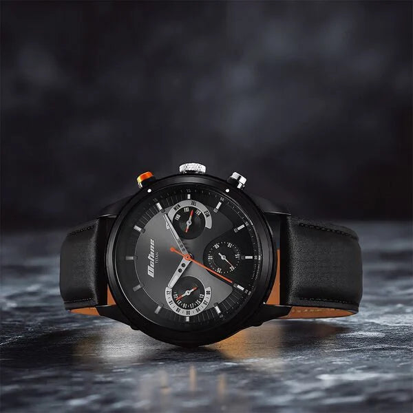 Titan Octane Men's Multifunction Watch Analog Black Dial With Black Leather Strap, 1805KL02