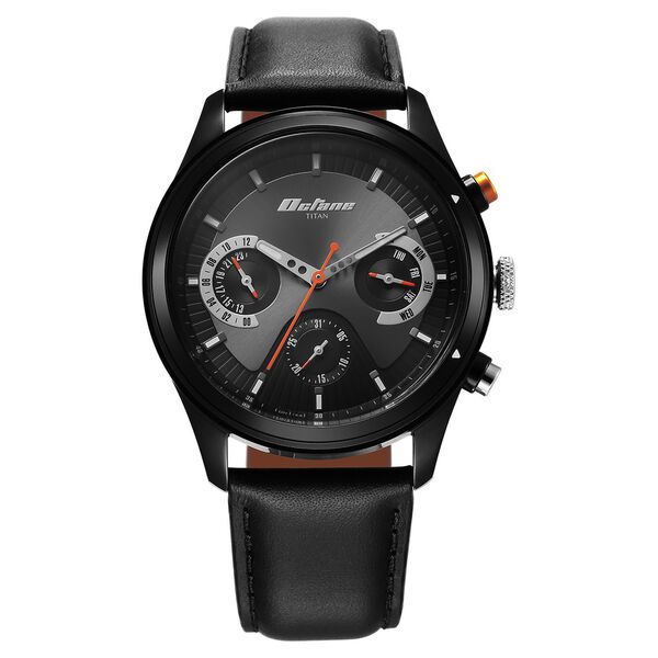 Titan Octane Men's Multifunction Watch Analog Black Dial With Black Leather Strap, 1805KL02