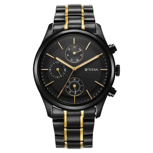 Titan, Men, Analog, Watch, Black Dial, Stainless steel Strap, 1805KM06