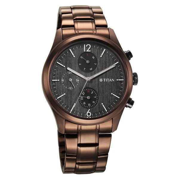 Titan Classique Men's Watch Analog Black Arabic Dial with Black Stainless Steel Band, 1805KM09