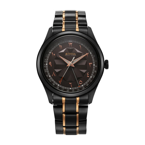 Titan Classique Men's Watch Analog Black Arabic Dial with Black Stainless Steel Band, 1805KM09