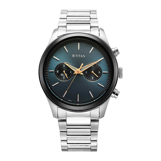 Titan, Men, Analog, Watch, Green Dial, Stainless steel Strap, 1805KM14