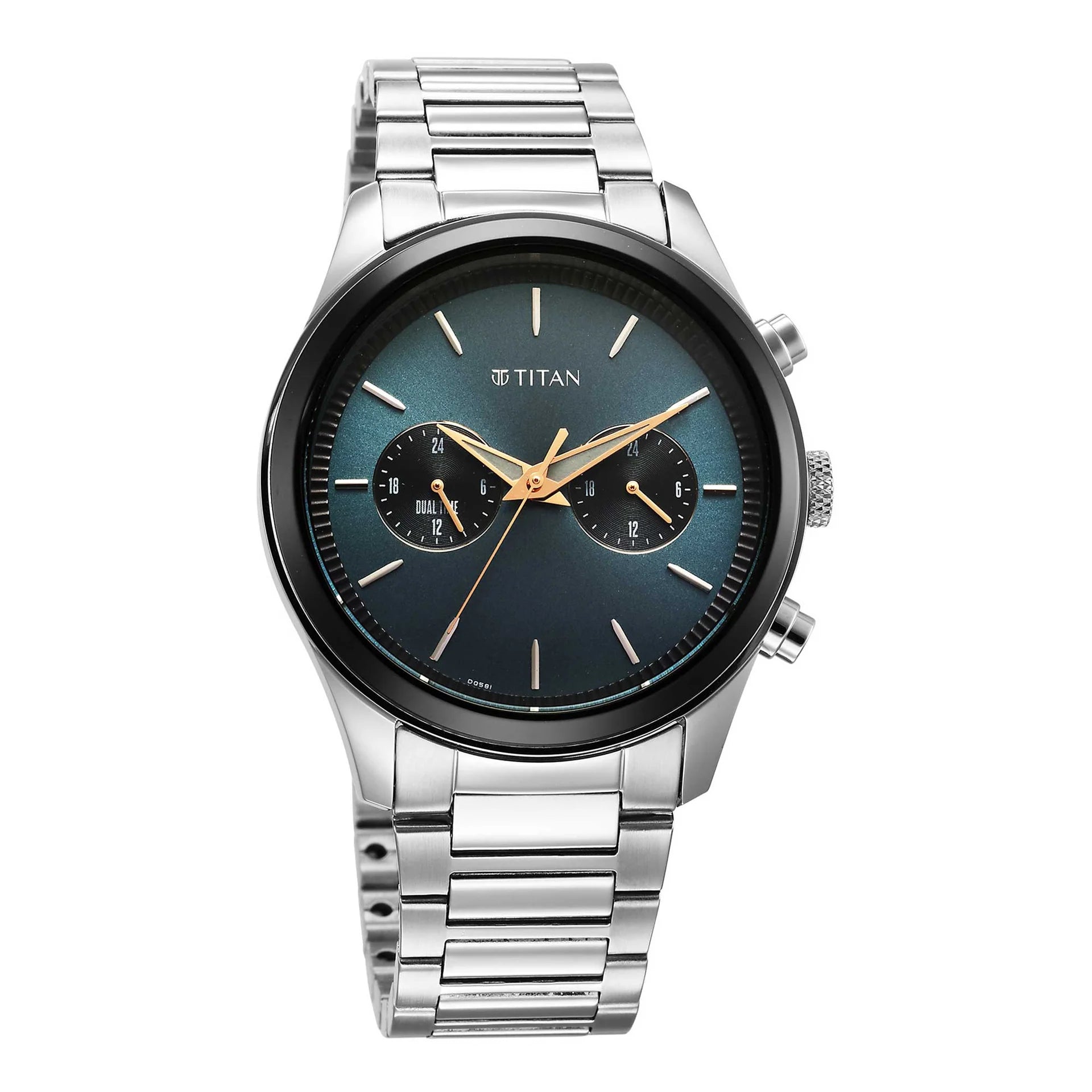 Titan Men's Watch Analog Green Dial with Silver Stainless Steel Band, 1805KM14