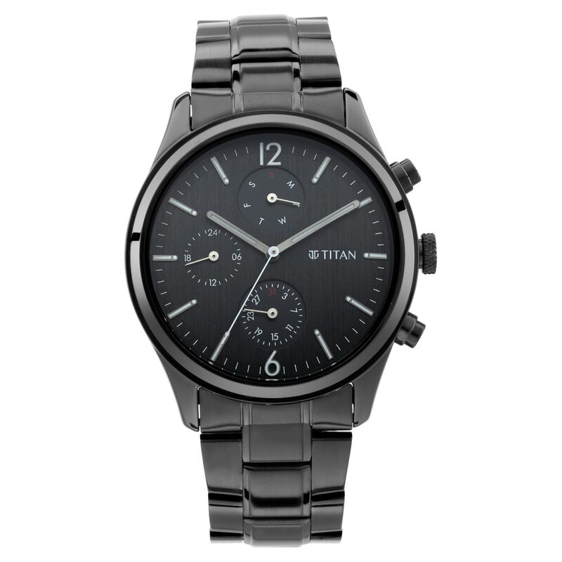 Titan Men's Watch Black Dial Black Stainless Steel Strap Watch, 1805NM02