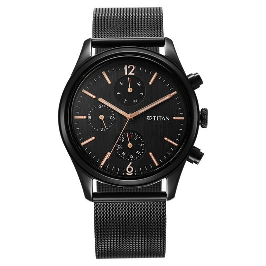 Titan, Men, Analog, Watch, Black Dial, Stainless steel Strap, 1805NM05