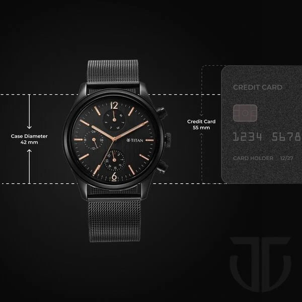 Titan Neo Men's Watch Analog Black Dial With Black Stainless Steel Band, 1805NM05