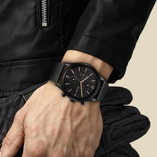 Titan Neo Men's Watch Analog Black Dial With Black Stainless Steel Band, 1805NM05