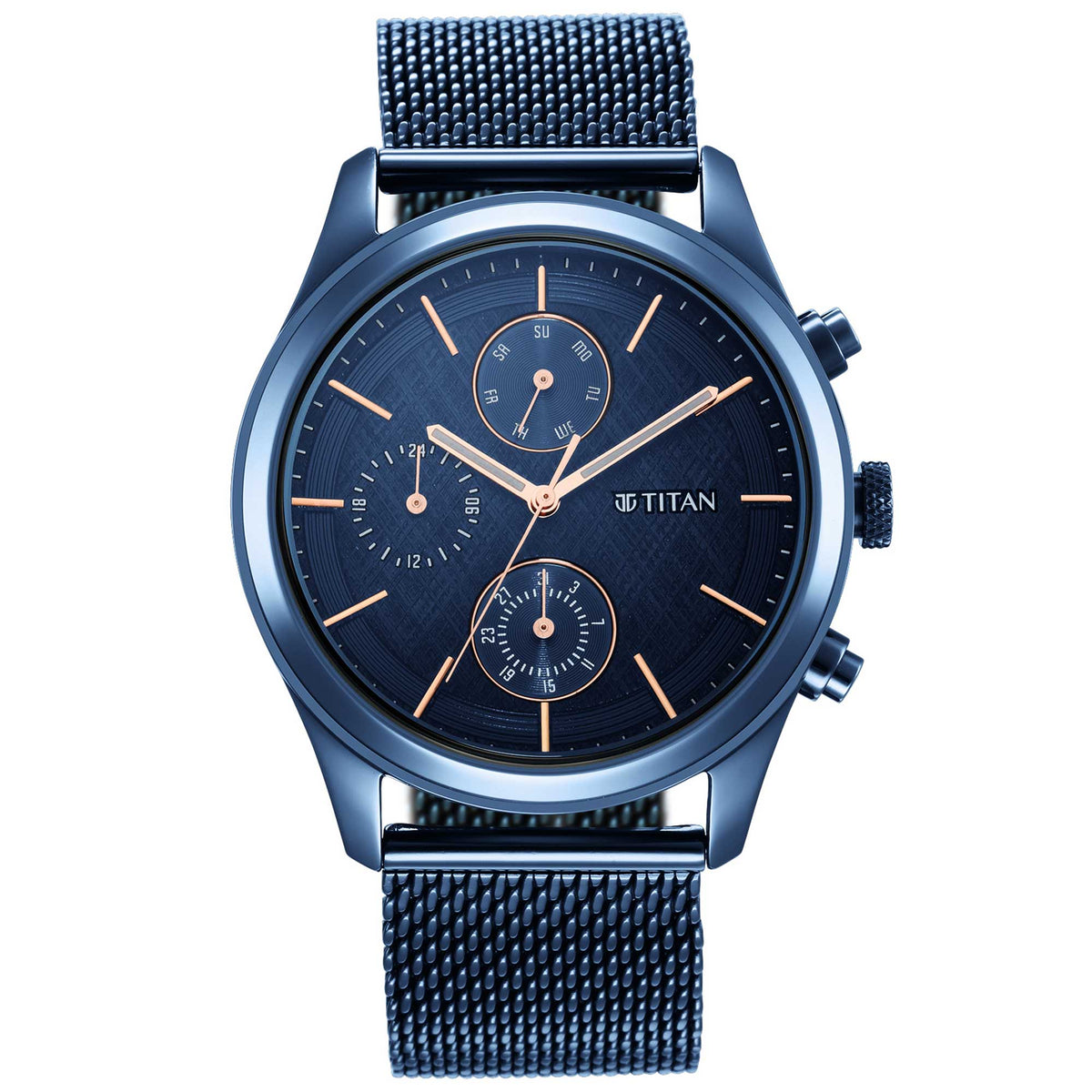 Titan Men's Watch Blue Dial Blue Stainless Steel Strap Watch, 1805QM02