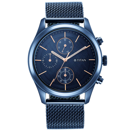 Titan, Men, Analog, Watch, Blue Dial, Stainless steel Strap, 1805QM02