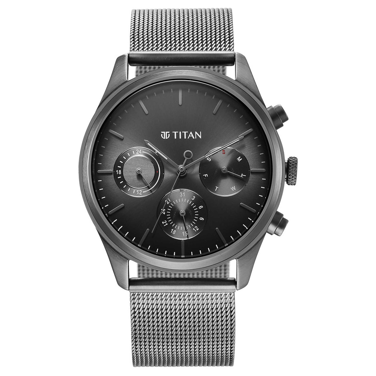 Titan Men's Noir Collection Anthracite Dial Black Metal Strap Analog Watch, 1805QM03