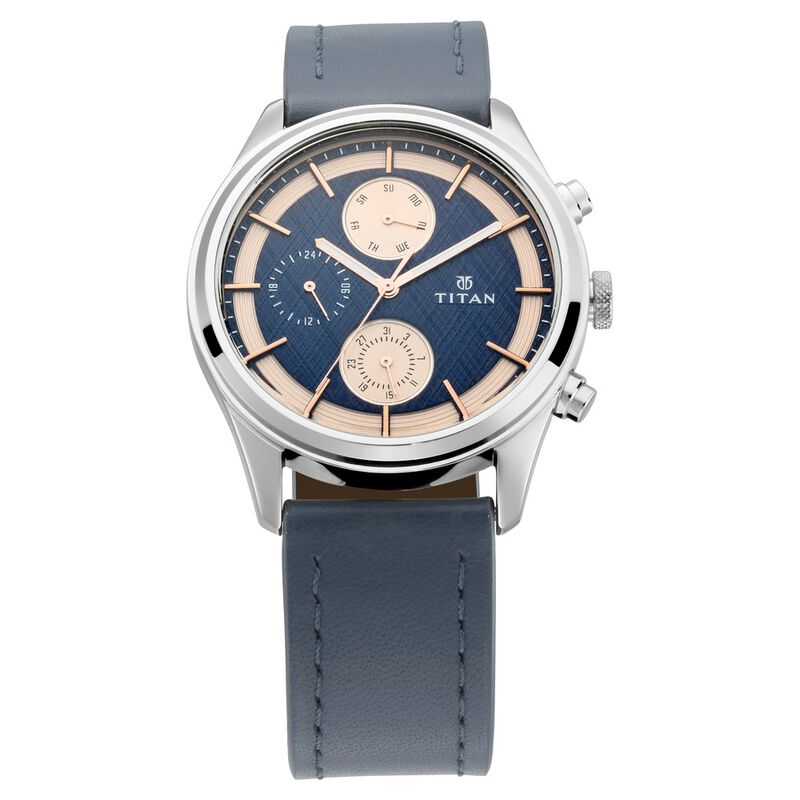 Titan Men's Watch Classique Collection Analog, Blue Dial Blue Leather Strap, 1805SL02