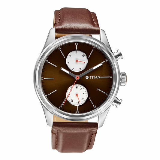 Titan, Men, Analog, Watch, Brown Dial, Leather Strap, 1805SL08