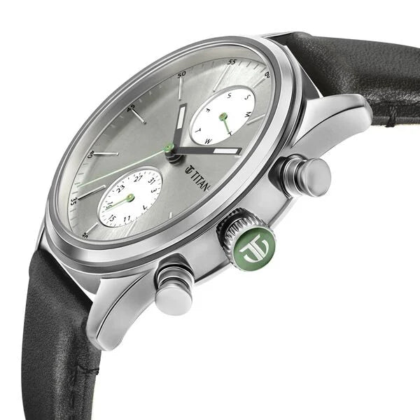 Titan Men's Watch Analog Silver Dial With Black Leather Strap, 1805SL09
