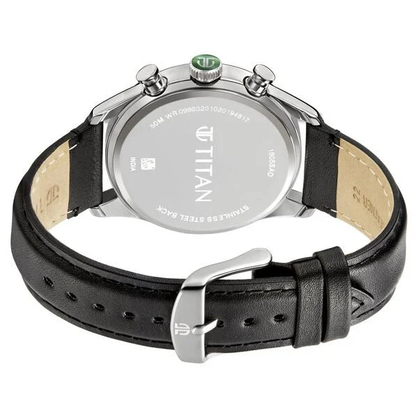 Titan Men's Watch Analog Silver Dial With Black Leather Strap, 1805SL09