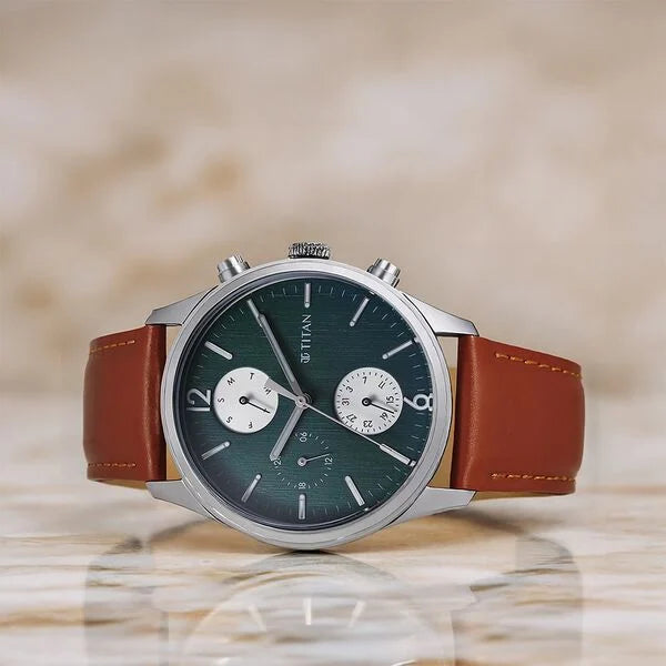 Titan Wrist Wit Men's Watch Analog Grey Dial with Bronw Leather Strap, 1805SL11