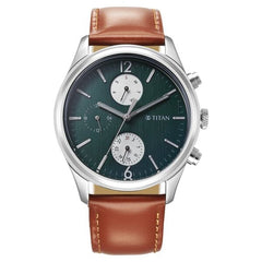 Titan Wrist Wit Men's Watch Analog Grey Dial with Bronw Leather Strap, 1805SL11