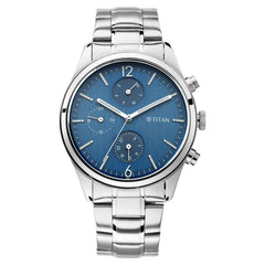 Titan Metropolitan Charm Men's Multifunctional Watch Blue Dial With Silver Metal Band, 1805SM03