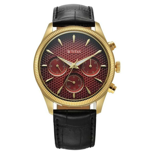 Titan, Men, Analog, Watch, Meroon Dial, Leather Strap, 1805YL01