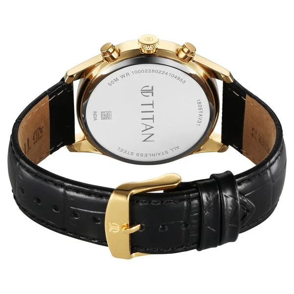 Titan Regalia Men's Watch Analog Meroon Dial with Black Leather Strap, 1805YL01