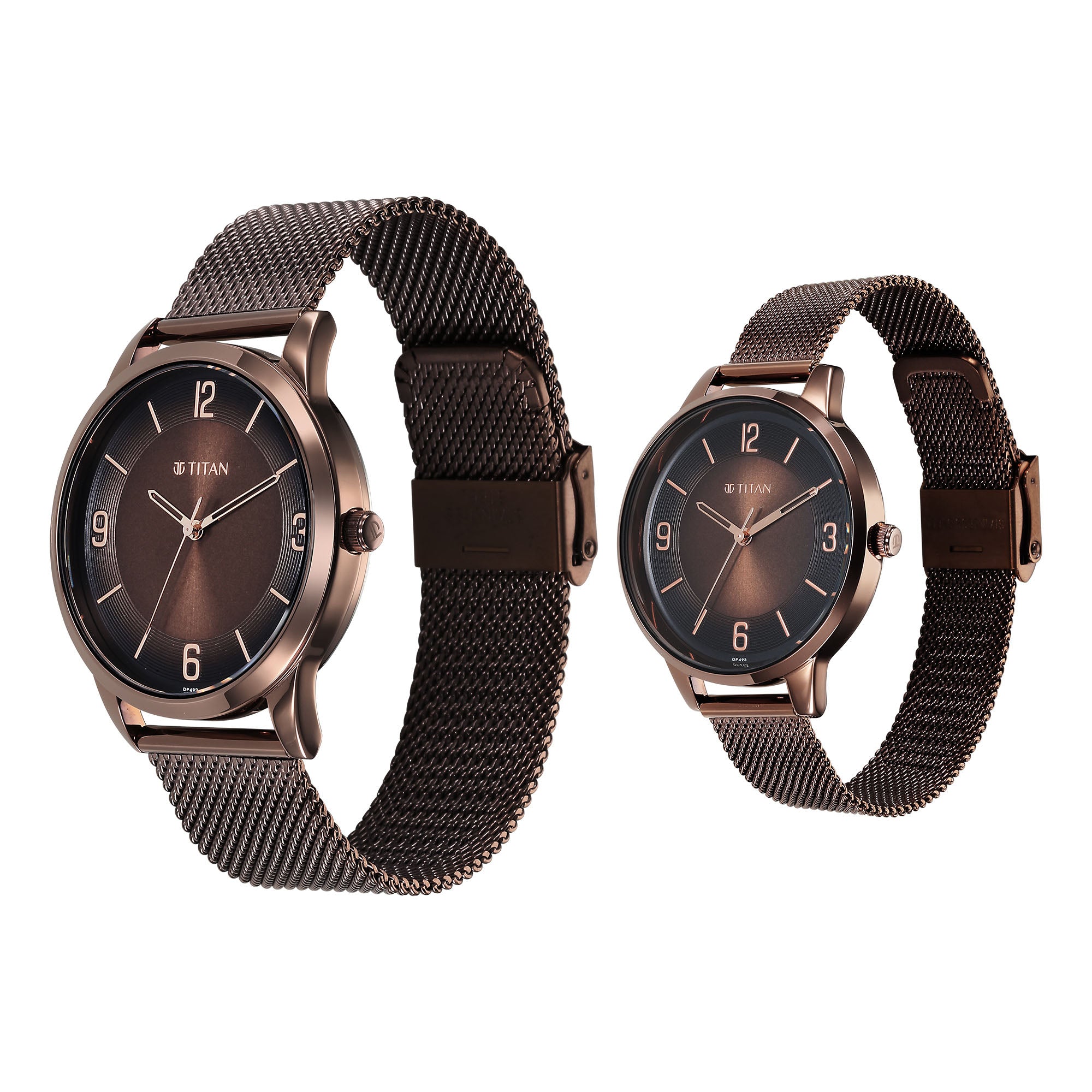 Titan Couple's Watch Analog Brown Dial With Brown Mesh Band, 1806QM01P