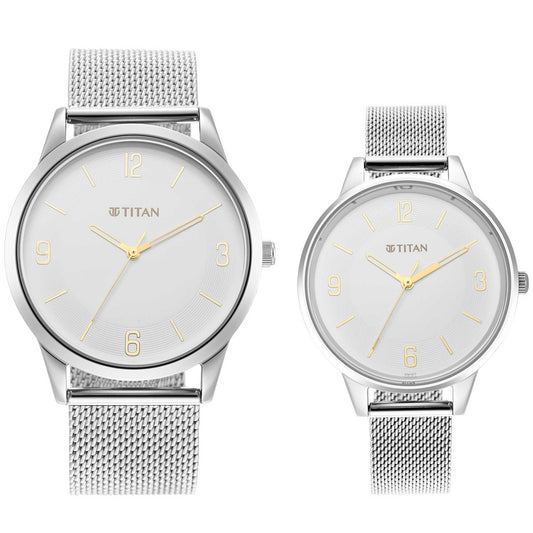 Titan, Unisex, Analog, Watch, White Dial, Stainless steel Strap, 1806SM01P