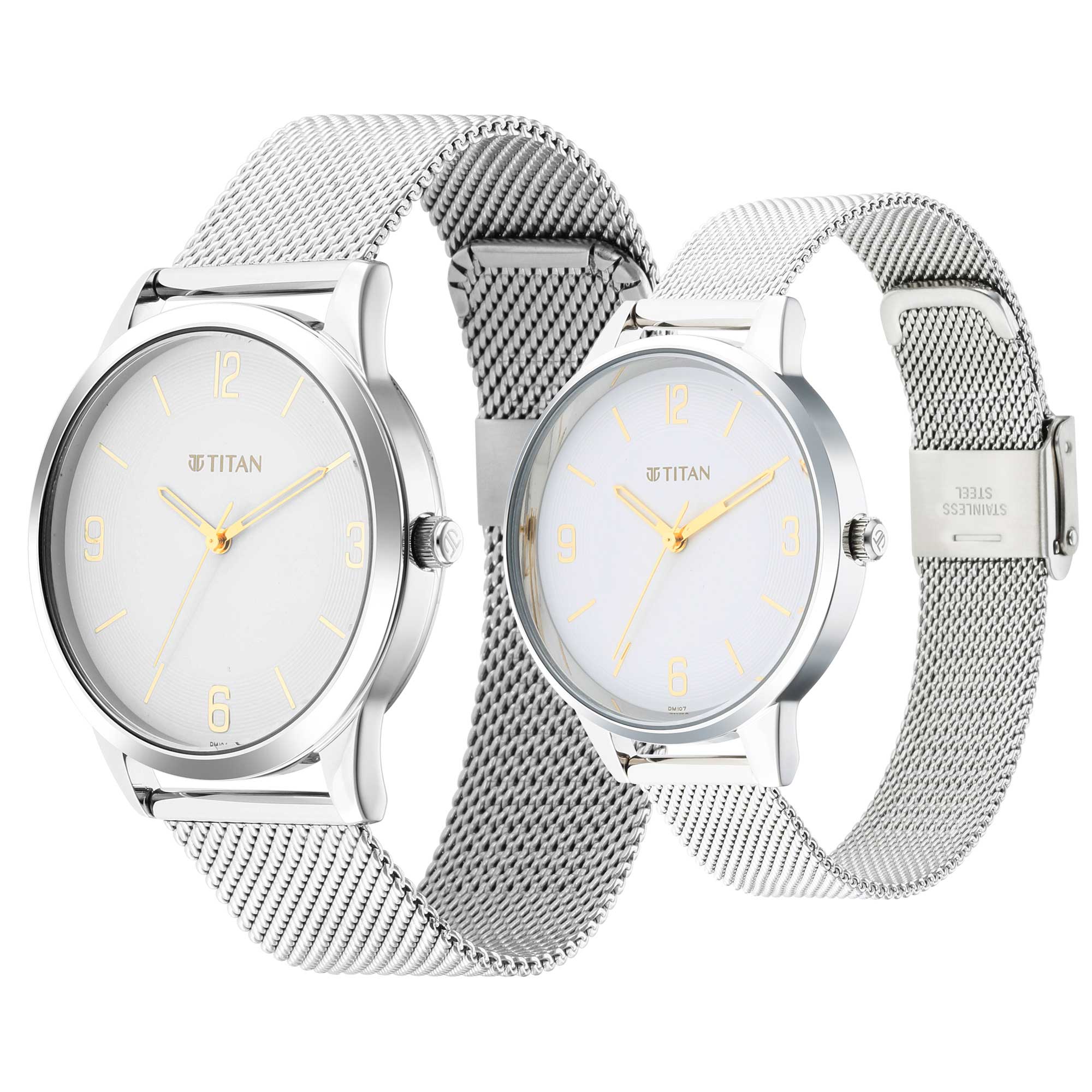 Titan, Unisex, Analog Watch, White Dial, with Stainless Steel Band, TI-1806SM01P