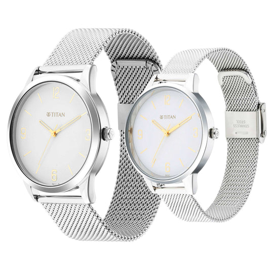 Titan, Unisex, Analog Watch, White Dial, with Stainless Steel Band, TI-1806SM01P