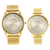 Titan Bandhan Couple Watch Champagne Dial with Gold Mesh Band, 18062YM01P