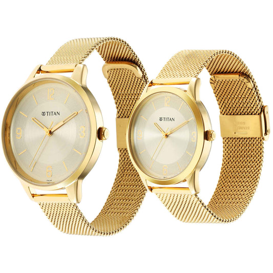 Titan, Unisex, Analog Watch, Gold Dial, TI-18062YM01P