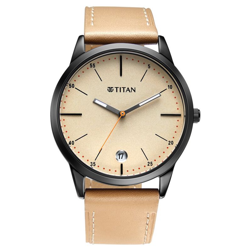 Titan Elmnt Men's Watch Analog Beige Dial With Beige Leather Strap, 1806NL04